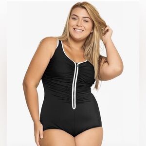 DELIMIRA Women's One Pcs Plus Size Swimsuit Tummy Control Front Zipper Swimwear